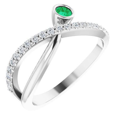 Emerald Ring in Platinum Emerald and 0.20 Carat Diamond Ring
