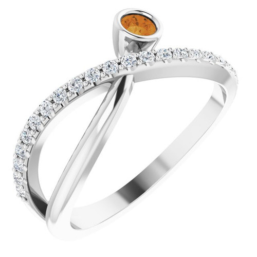 Sterling Silver Citrine and 0.20 Carat Diamond Ring