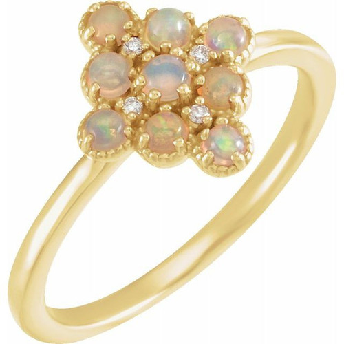 14 Karat Yellow Gold Ethiopian Fire Opal and .02 Carat Diamond Ring