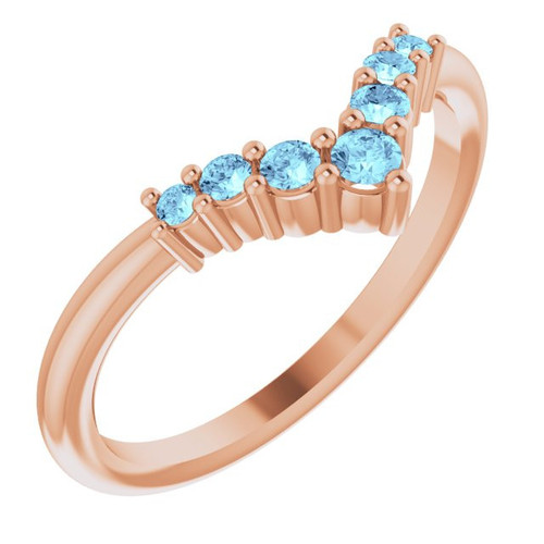 14 Karat Rose Gold Aquamarine Graduated V Ring