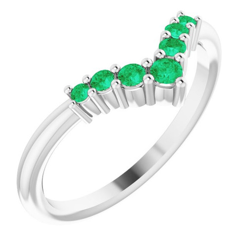 Emerald Gemstone Ring in Platinum Emerald Graduated V Ring