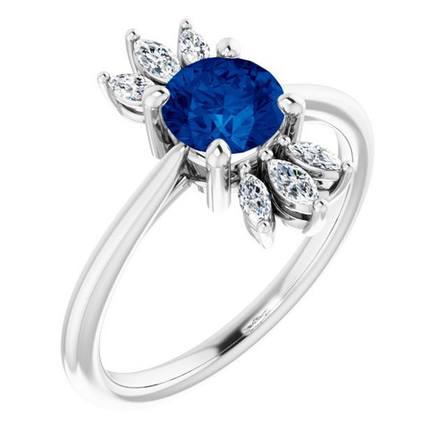 Real Sapphire set in Sterling Silver and 0.25 Carat Diamond Ring