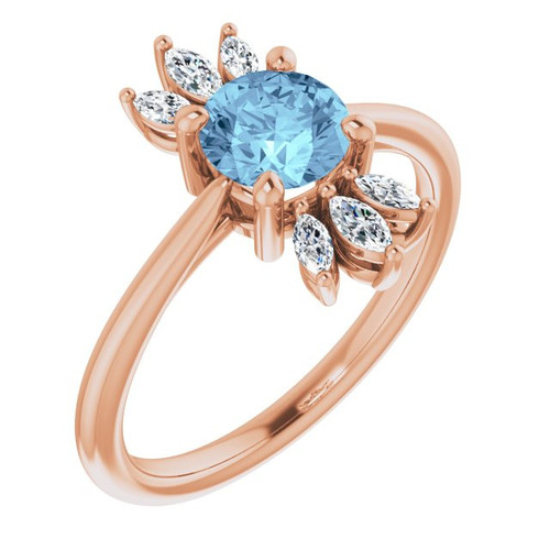 Genuine Aquamarine Ring in 14 Karat Rose Gold Aquamarine and 0.25 Carat Diamond Ring