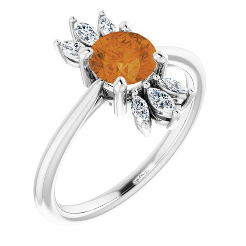 Platinum Citrine and 0.25 Carat Diamond Ring