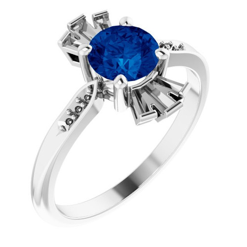 Created Sapphire Ring in Sterling Silver  Sapphire & 0.17 Carat Diamond Ring
