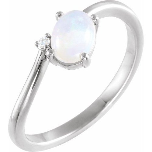 Fire Opal Ring in Sterling Silver Ethiopian Fire Opal and .02 Carat Diamond Bypass Ring