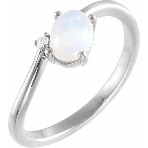 Fire Opal Ring in Sterling Silver Ethiopian Fire Opal & .03 Carat Diamond Bypass Ring