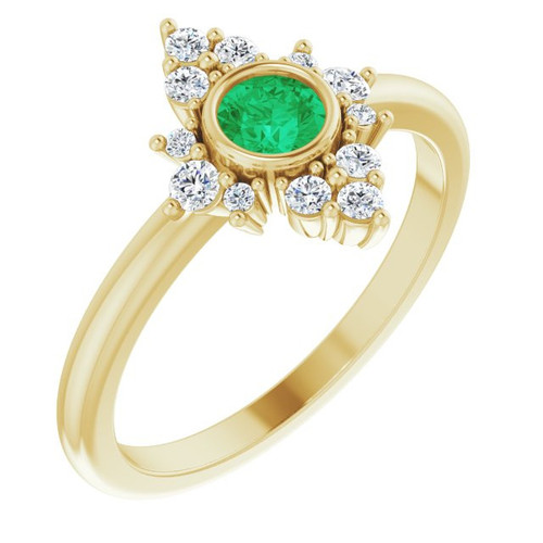 14 Karat Yellow Gold Lab Created Emerald & 0.20 Carat Diamond Ring