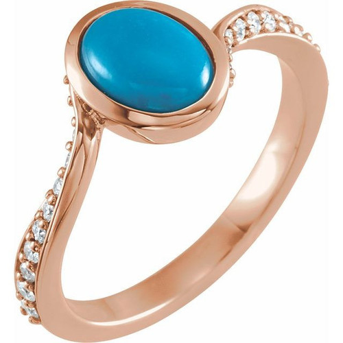 Turquoise Ring in 14 Karat Rose Gold Turquoise and 0.2 Carat Diamond Ring