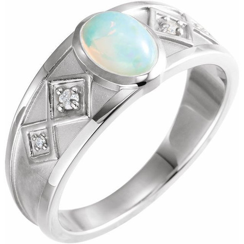 Fire Opal Ring in Platinum Ethiopian Fire Opal and .05 Carat Diamond Ring