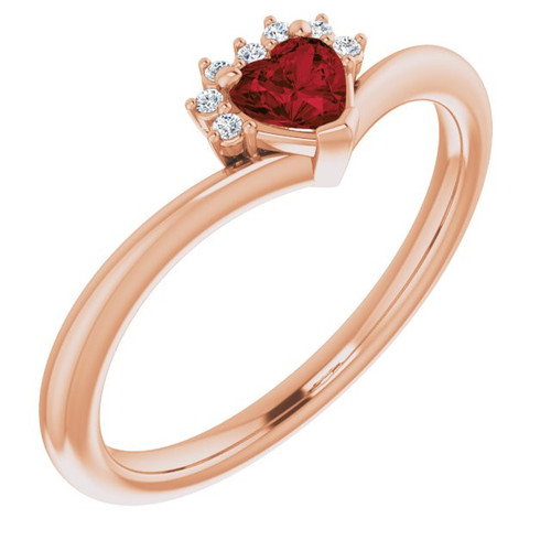 14 Karat Rose Gold Mozambique Garnet and .03 Carat Diamond Heart Ring