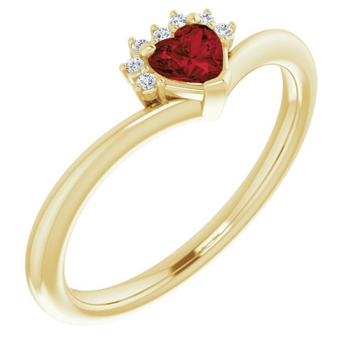 14 Karat Yellow Gold Mozambique Garnet & .03 Carat Diamond Heart Ring