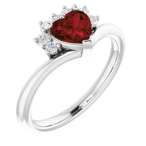 Platinum Mozambique Garnet and 0.15 Carat Diamond Heart Ring