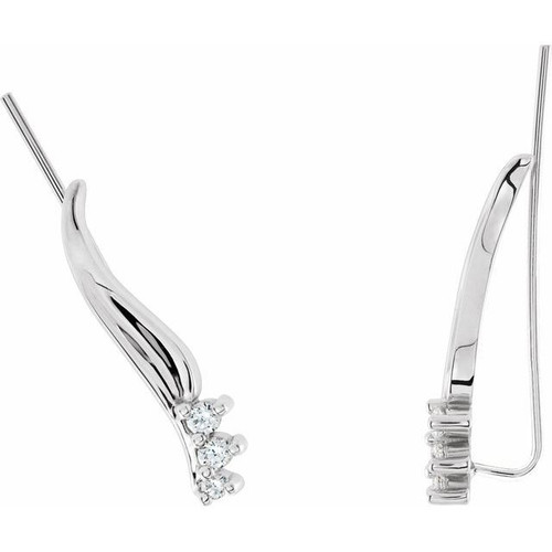 14 Karat White Gold 0.16 Carat Diamond Ear Climbers