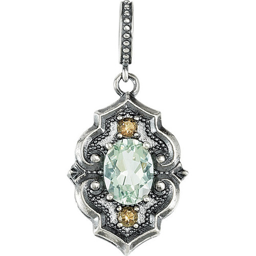 Sterling Silver Green Quartz and Smoky Quartz Pendant