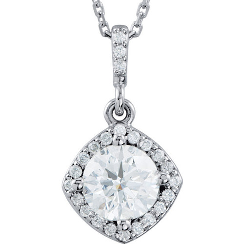 White Diamond Necklace in 14 Karat White Gold 0.40 Carat Diamond Halo Style 18 inch Necklace