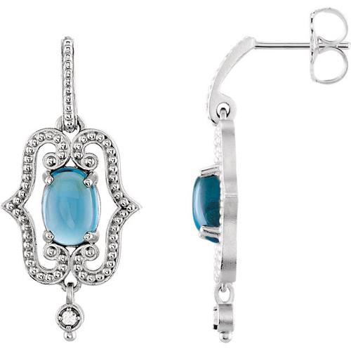 Shop Sterling Silver and 14 Karat White Gold Swiss Blue Topaz and .03 Carat Diamond Earrings