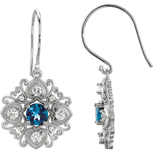 Buy Sterling Silver London Blue Topaz and 0.50 Carat Diamond Vintage Style Earrings