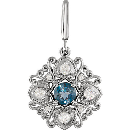 Sterling Silver London Blue Topaz and Diamond Vintage-Style Charm