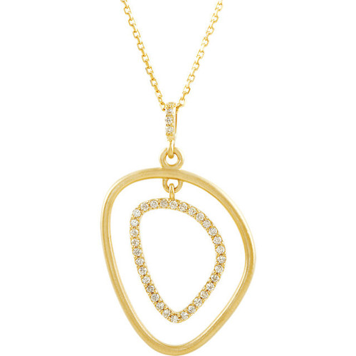 14 Karat Yellow Gold 00.17 Carat Diamond Open Silhouette 18 inch Necklace