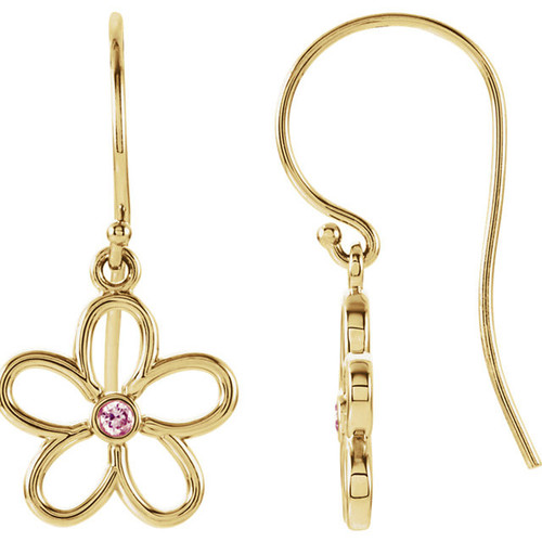 14 Karat Yellow Gold Pink Tourmaline Flower Earrings