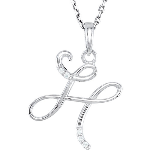 14 Karat White Gold .03 Carat Diamond Letter H 18 inch Necklace