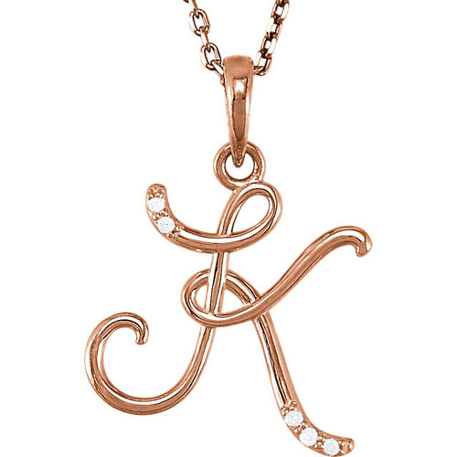 14 Karat Rose Gold .03 Carat Diamond Letter K 18 inch Necklace