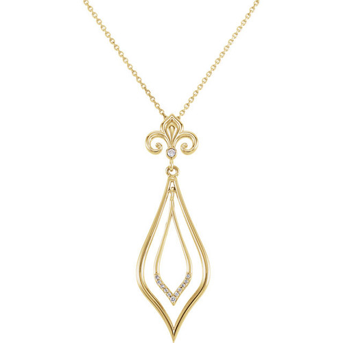 14 Karat Yellow Gold .05 Carat Diamond Fleur-de-Lis 18 inch Necklace