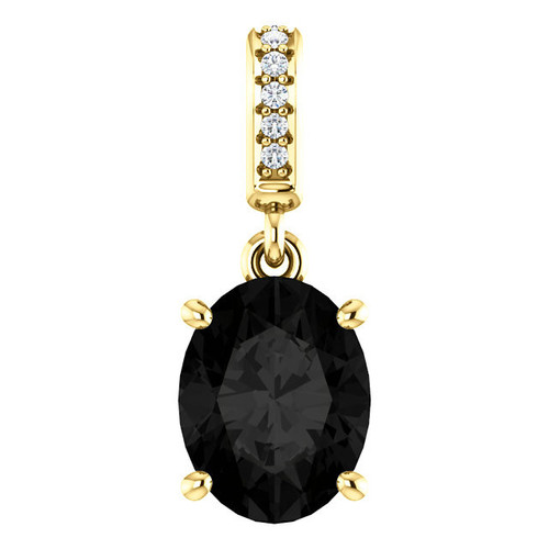 14 Karat Yellow Gold 9x7mm Onyx and .03 Carat Diamond Pendant