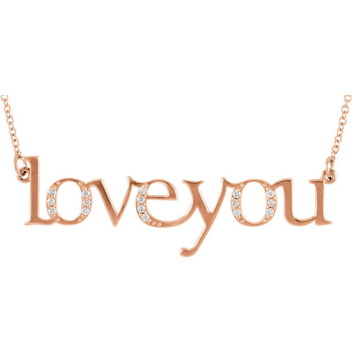 14 Karat Rose Gold .08 Carat Diamond Love You 17 0.50 Necklace