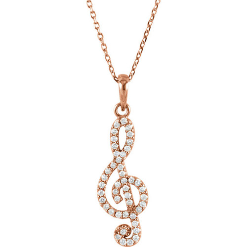 Buy 14 Karat Rose Gold 0.25Carat Diamond Petite Treble Clef 16 inch Necklace