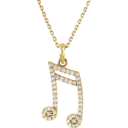 Shop 14 Karat Yellow Gold 0.20 Carat Diamond Double Sixteenth Note 16 inch Necklace