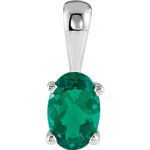 14 Karat White Gold Lab Created Created Emerald Pendant
