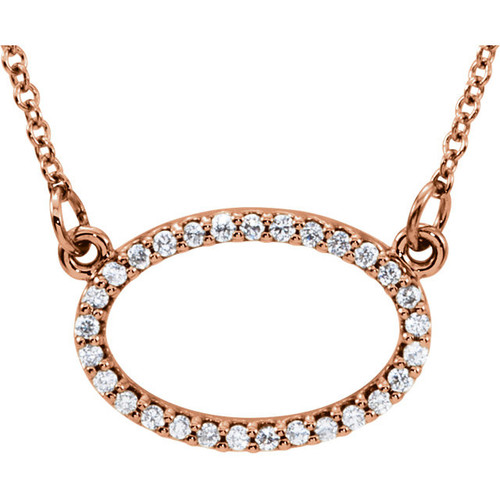 14 Karat Rose Gold 00.17 Carat Diamond Horizontal Oval 16 inch Necklace