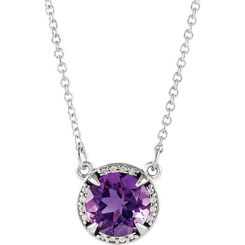 Sterling Silver 6mm Round Amethyst & .04 Carat Diamond 16" Necklace
