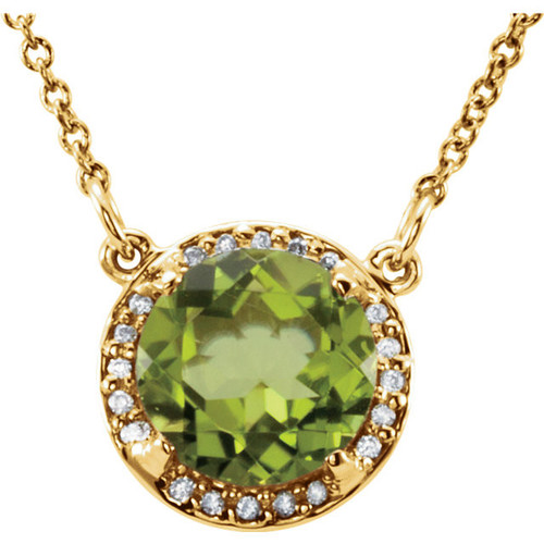 Buy 14 Karat Yellow Gold 6mm Round Peridot and .04 Carat Diamond 16 inch Necklace