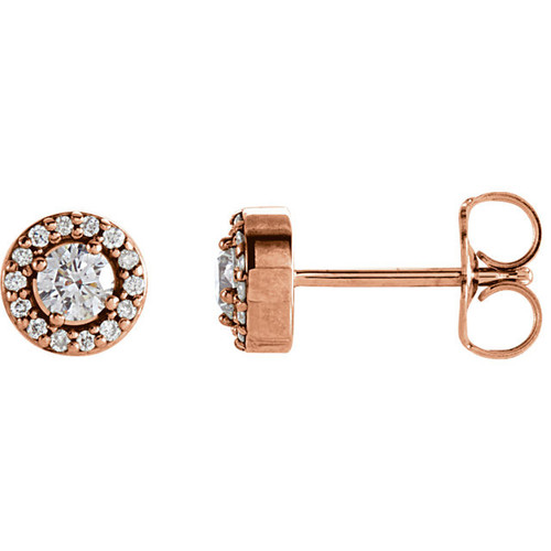 14 Karat Rose Gold 0.25 Carat Diamond Halo Style Earrings