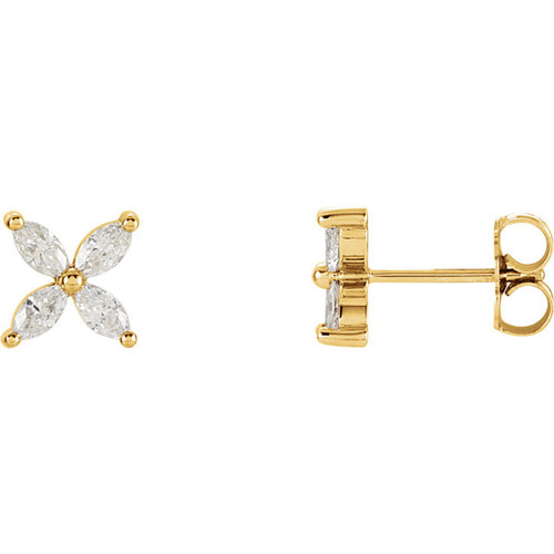 Diamond Earrings in 14 Karat Yellow Gold 0.60 Carat Diamond Cluster Earrings