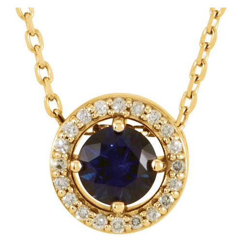 Buy 14 Karat Yellow Gold Blue Sapphire & .05 Carat Diamond 16 inch Necklace