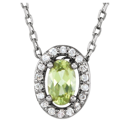 Shop 14 Karat White Gold Peridot and .04 Carat Diamond 16 inch Necklace