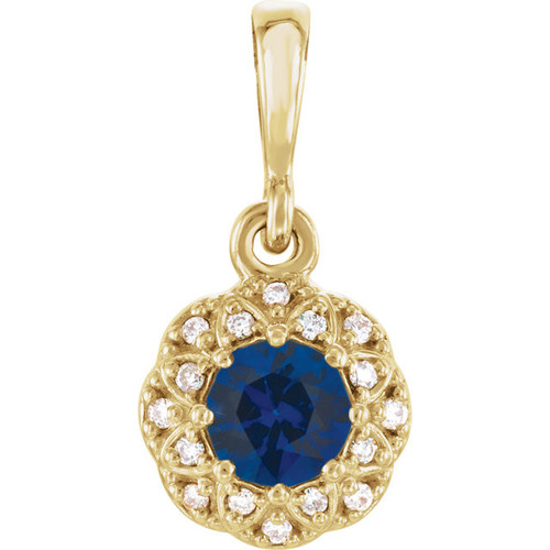 Buy 14 Karat Yellow Gold Blue Sapphire and .04 Carat Diamond Pendant