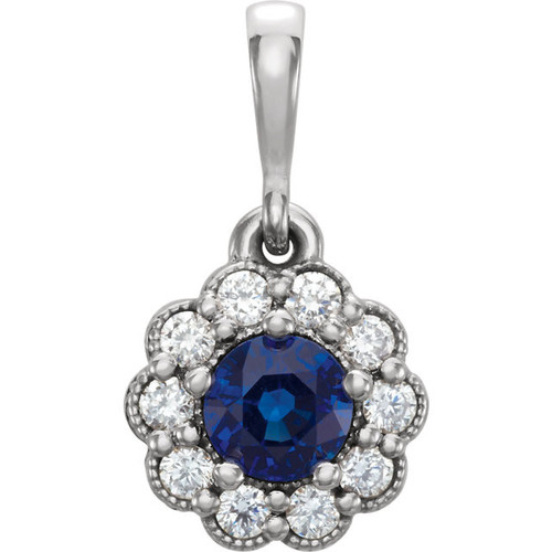 Sterling Silver Blue Sapphire and 0.17 Carat Diamond Pendant