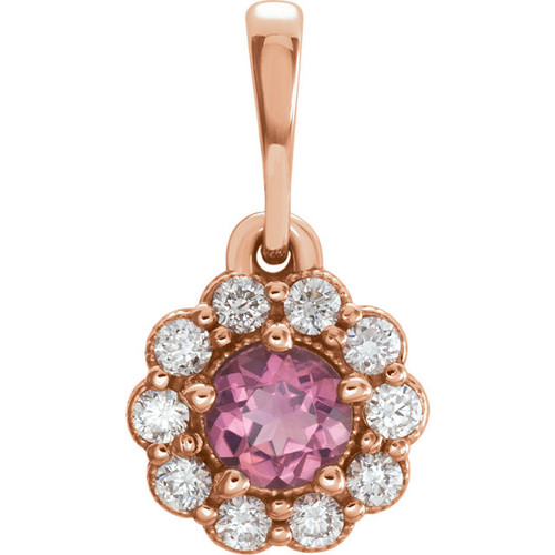 14 Karat Rose Gold Pink Tourmaline and 00.17 Carat Diamond Pendant