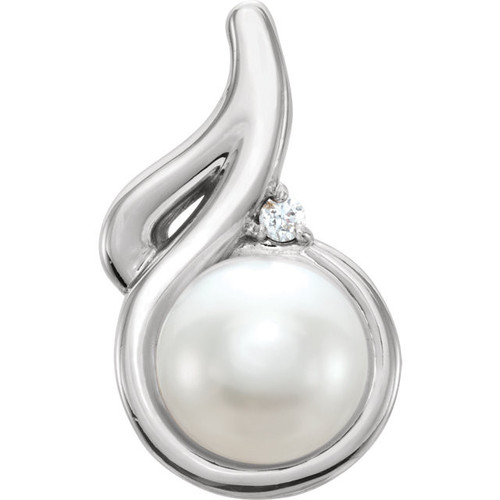 Platinum Freshwater Pearl and .01 Carat Diamond Pendant