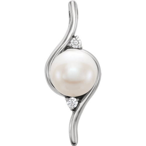 Shop 14 Karat White Gold Freshwater Pearl and .03 Carat Diamond Pendant