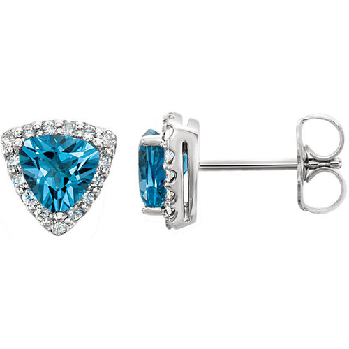 Platinum Swiss Blue Topaz and .08 Carat Diamond Earrings