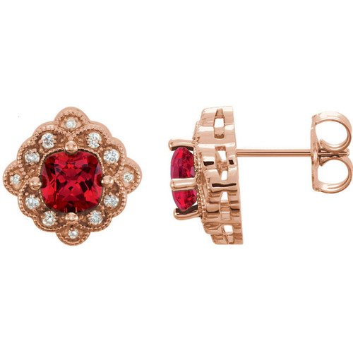 Shop 14 Karat Rose Gold Lab Created Ruby and 0.10 Carat Diamond Earrings