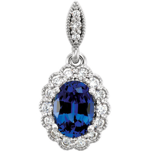 Platinum  Blue Sapphire and 0.20 Carat Diamond Pendant