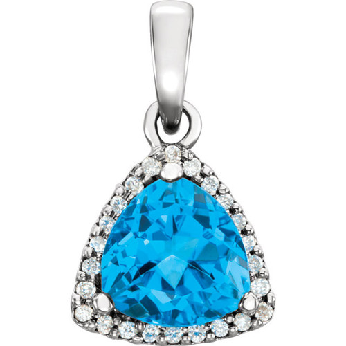 Platinum Swiss Blue Topaz and 0.12 Carat Diamond Pendant