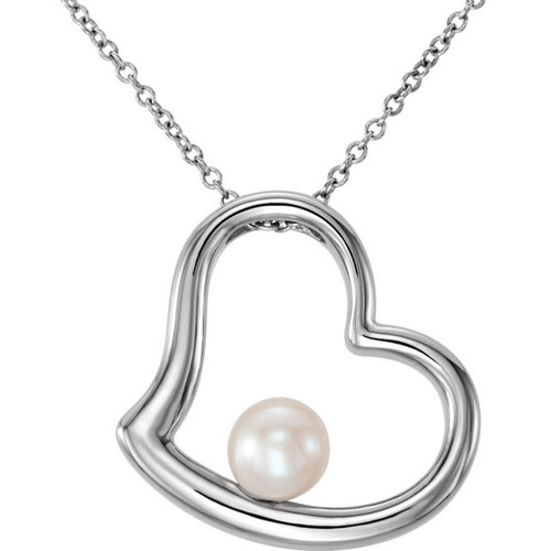 14 Karat White Gold Freshwater Pearl Heart 18 inch Necklace